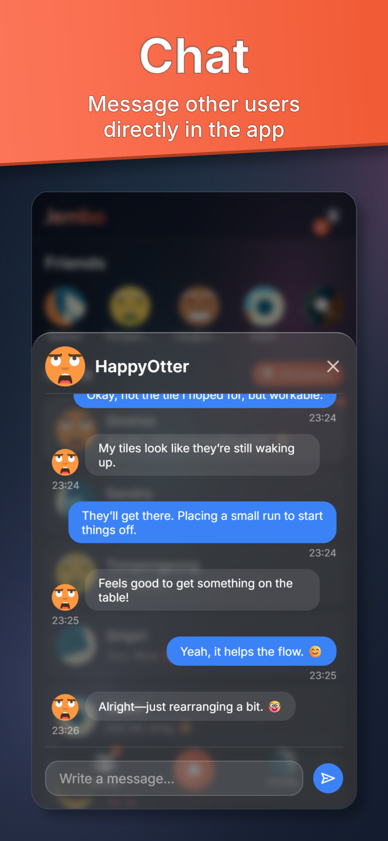 In-game chat conversation between two Jembo players